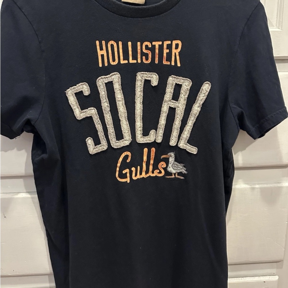 Hollister Men's Navy Blue Appliquéd T Shirt XL So Cal Gulls